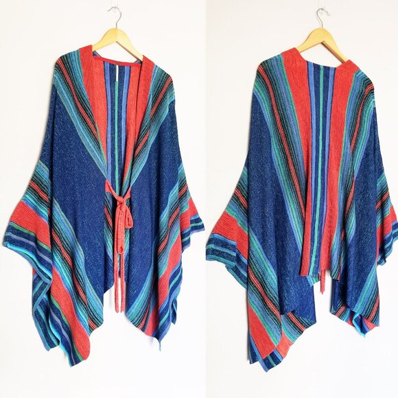 Free People In a Moment Poncho Ruana OS Sparkle Striped Knit Cardigan Boho $198 - Picture 5 of 16